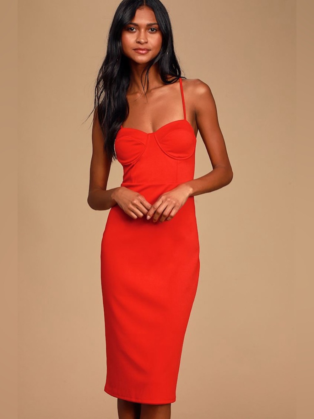 NWT Lulu's Charmed and Dangerous Red Bustier Bodycon Midi Dress | XSmall